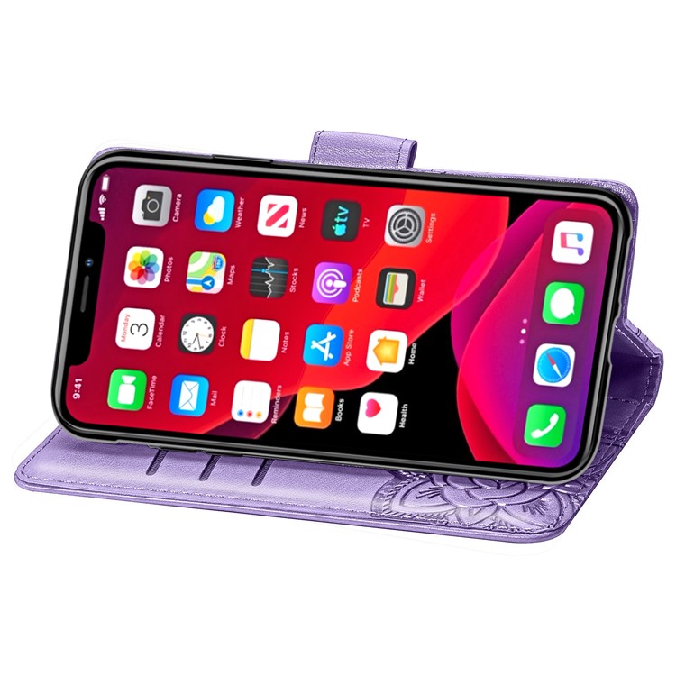 For iPhone 11 6.1 inch Imprint Butterfly Leather Covering - Light Purple-5