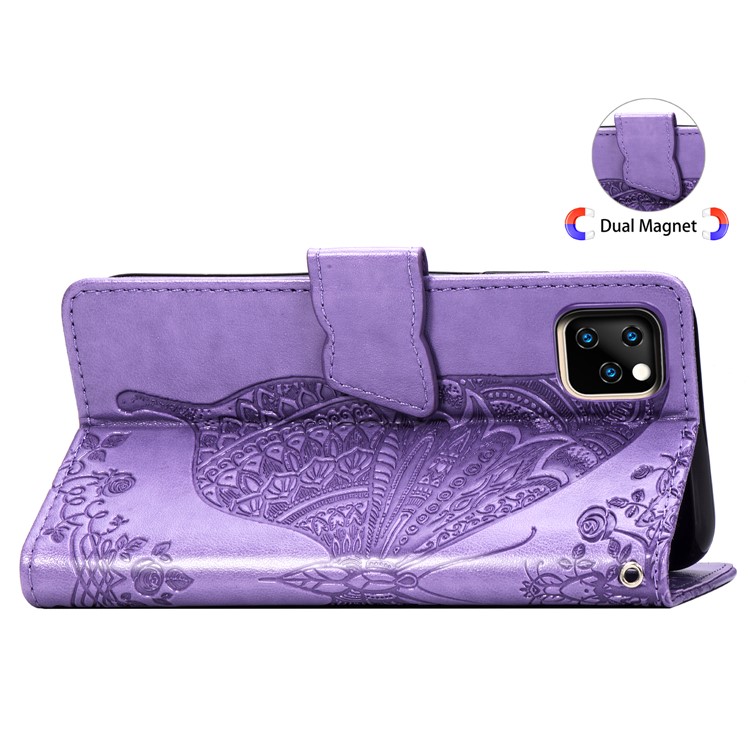 For iPhone 11 6.1 inch Imprint Butterfly Leather Covering - Light Purple-6