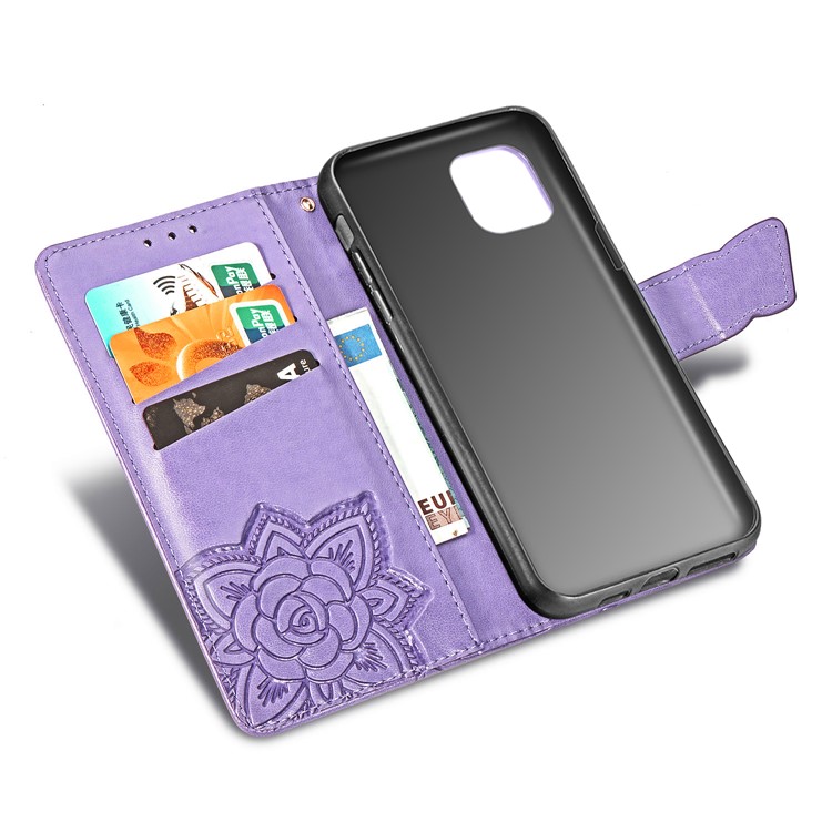 For iPhone 11 6.1 inch Imprint Butterfly Leather Covering - Light Purple-7