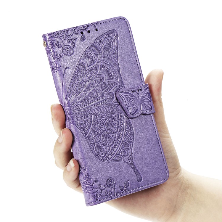 For iPhone 11 6.1 inch Imprint Butterfly Leather Covering - Light Purple-8