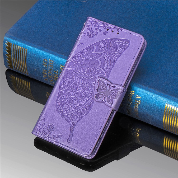 For iPhone 11 6.1 inch Imprint Butterfly Leather Covering - Light Purple-9