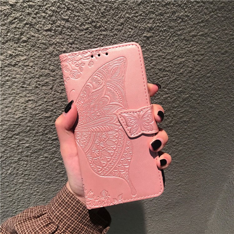 For iPhone 11 6.1 inch Imprint Butterfly Leather Covering - Rose Gold-12