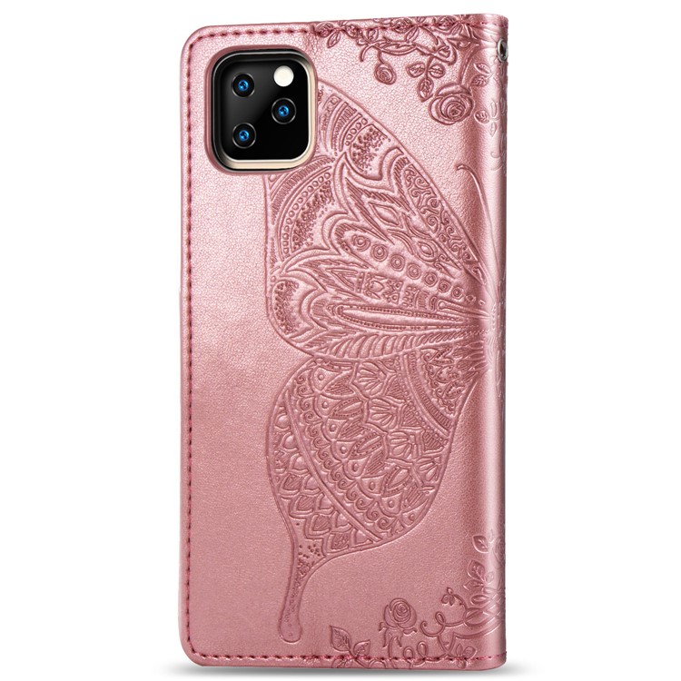 For iPhone 11 6.1 inch Imprint Butterfly Leather Covering - Rose Gold-3