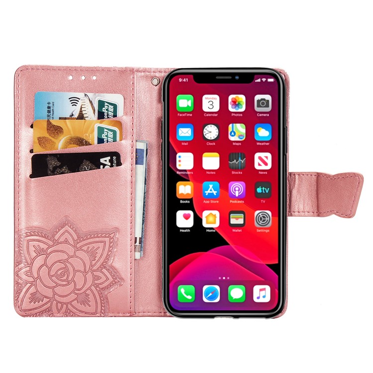 For iPhone 11 6.1 inch Imprint Butterfly Leather Covering - Rose Gold-4