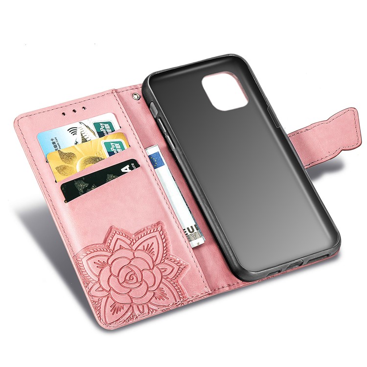 For iPhone 11 6.1 inch Imprint Butterfly Leather Covering - Rose Gold-7