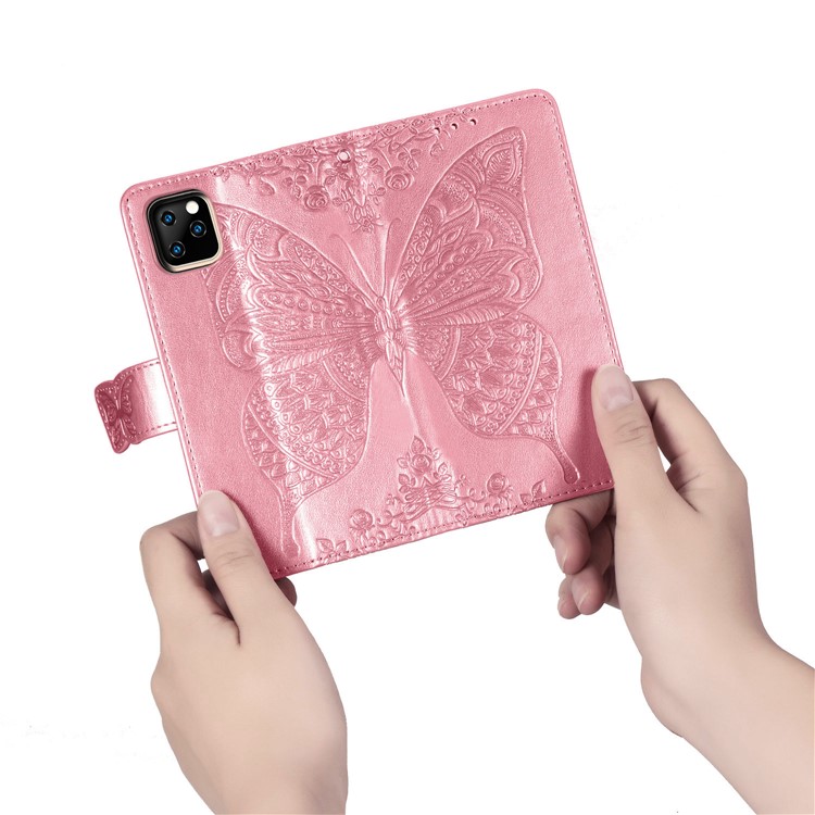 For iPhone 11 6.1 inch Imprint Butterfly Leather Covering - Pink-10