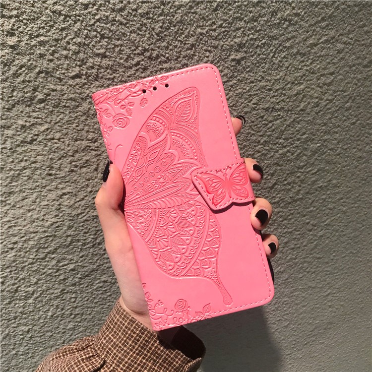 For iPhone 11 6.1 inch Imprint Butterfly Leather Covering - Pink-12