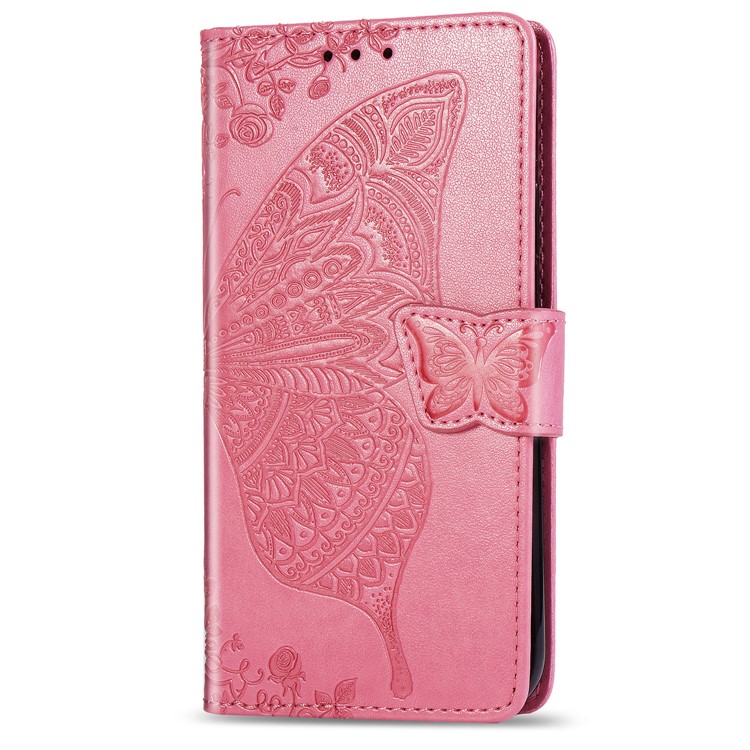 For iPhone 11 6.1 inch Imprint Butterfly Leather Covering - Pink-2