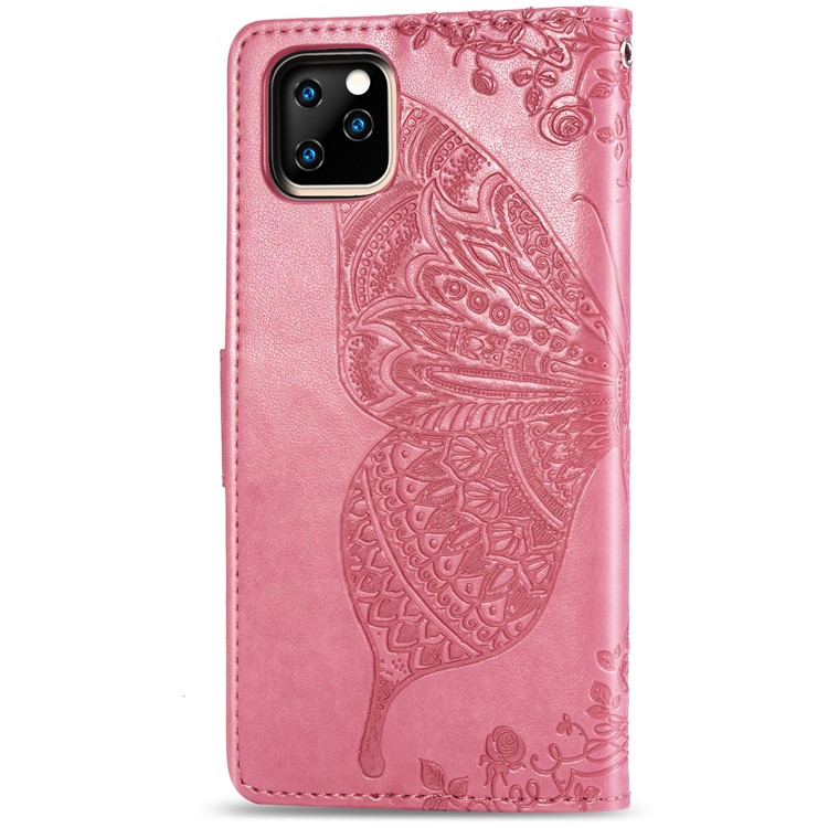 For iPhone 11 6.1 inch Imprint Butterfly Leather Covering - Pink-3