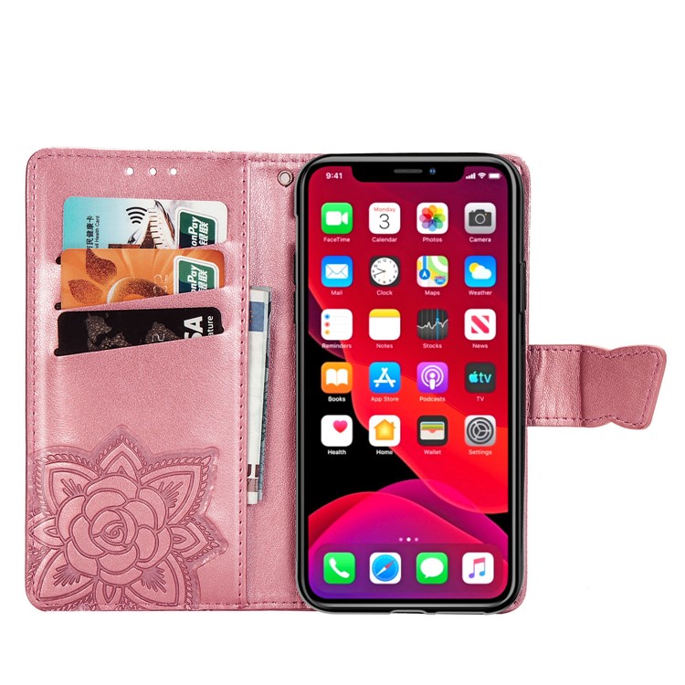 For iPhone 11 6.1 inch Imprint Butterfly Leather Covering - Pink-4