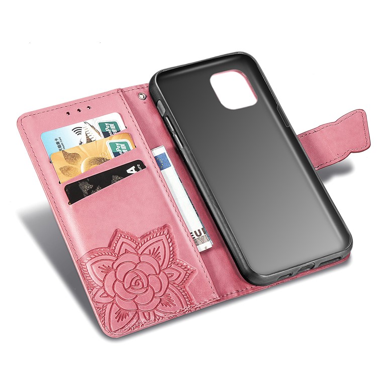For iPhone 11 6.1 inch Imprint Butterfly Leather Covering - Pink-6