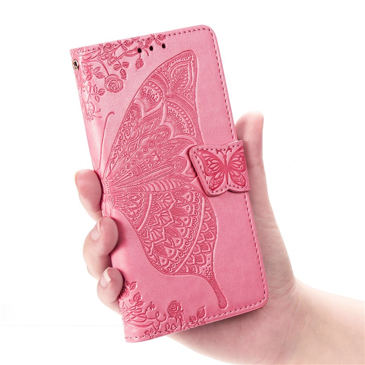 For iPhone 11 6.1 inch Imprint Butterfly Leather Covering - Pink-7