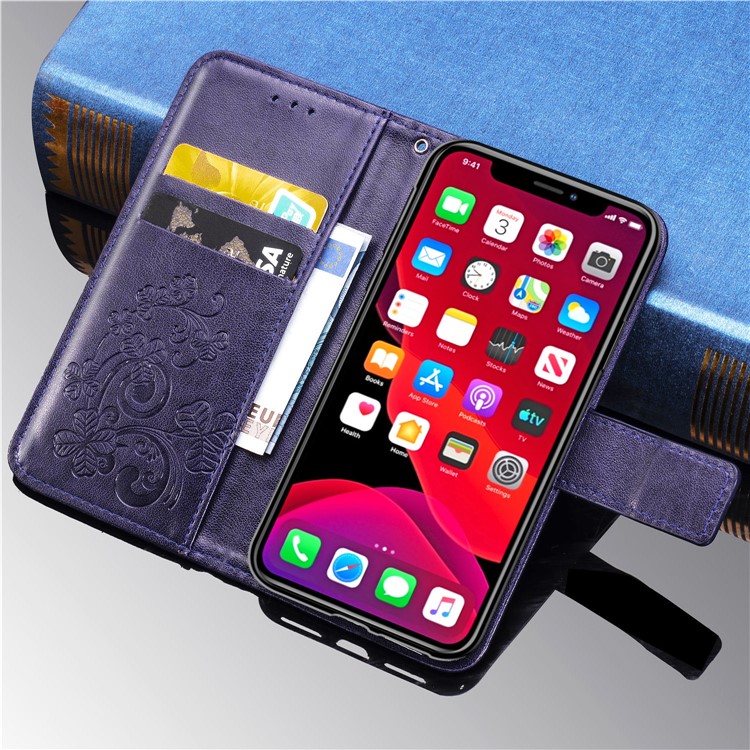 Imprint Clover Pattern Leather Wallet Case Shell for iPhone 11 Pro Max 6.5 inch - Purple-10