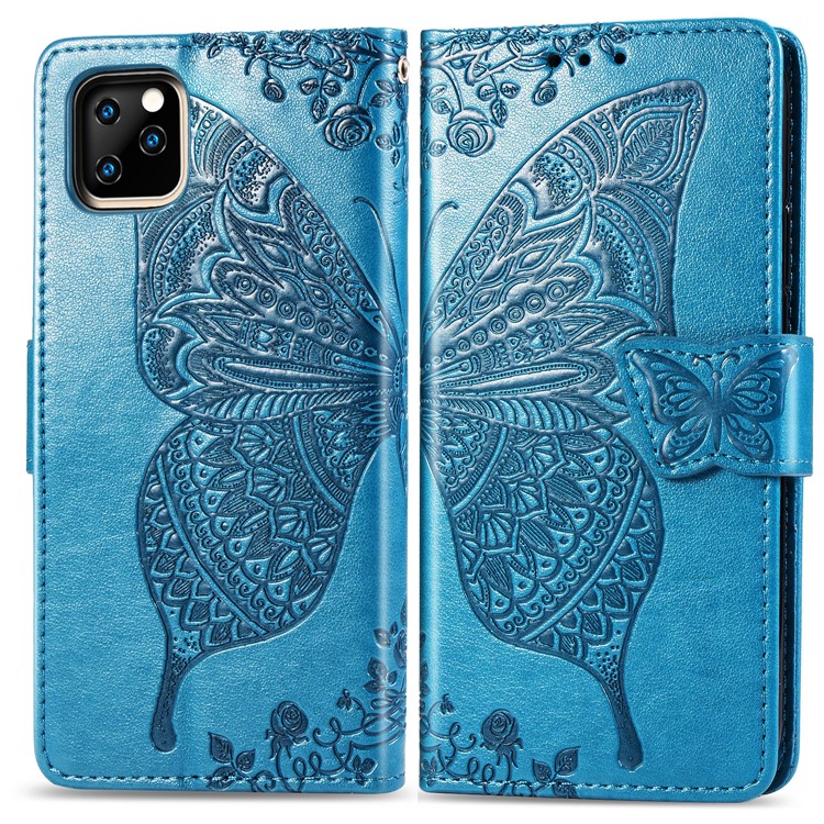 Imprint Big Butterfly Leather Wallet Shell Cover for iPhone 11 Pro Max 6.5 inch - Blue-1