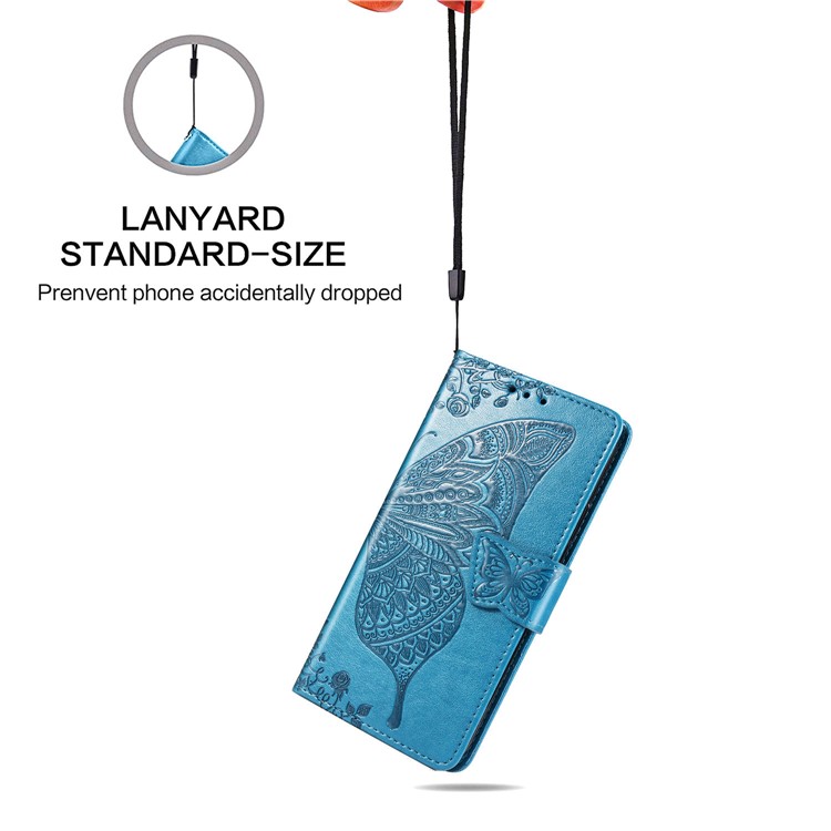 Imprint Big Butterfly Leather Wallet Shell Cover for iPhone 11 Pro Max 6.5 inch - Blue-10