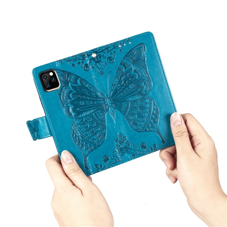 Imprint Big Butterfly Leather Wallet Shell Cover for iPhone 11 Pro Max 6.5 inch - Blue-11