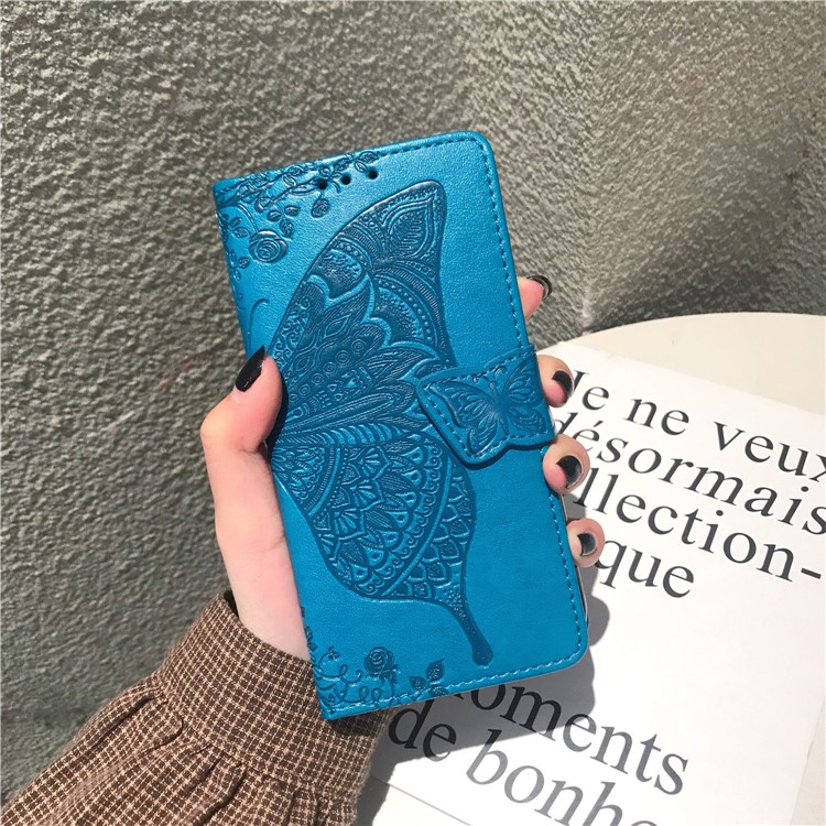 Imprint Big Butterfly Leather Wallet Shell Cover for iPhone 11 Pro Max 6.5 inch - Blue-12