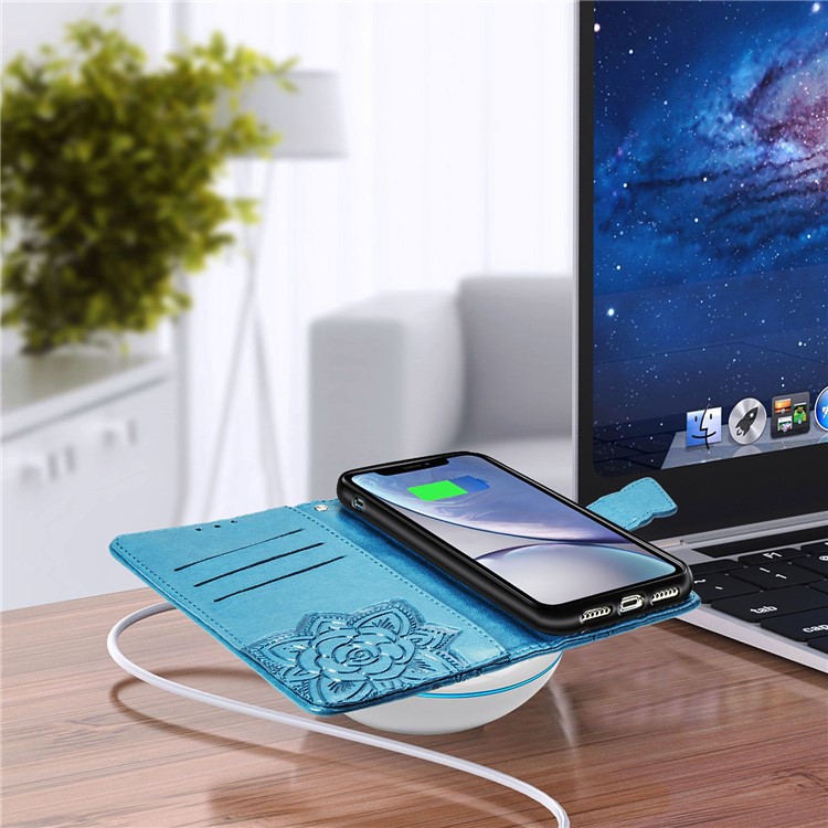 Imprint Big Butterfly Leather Wallet Shell Cover for iPhone 11 Pro Max 6.5 inch - Blue-13