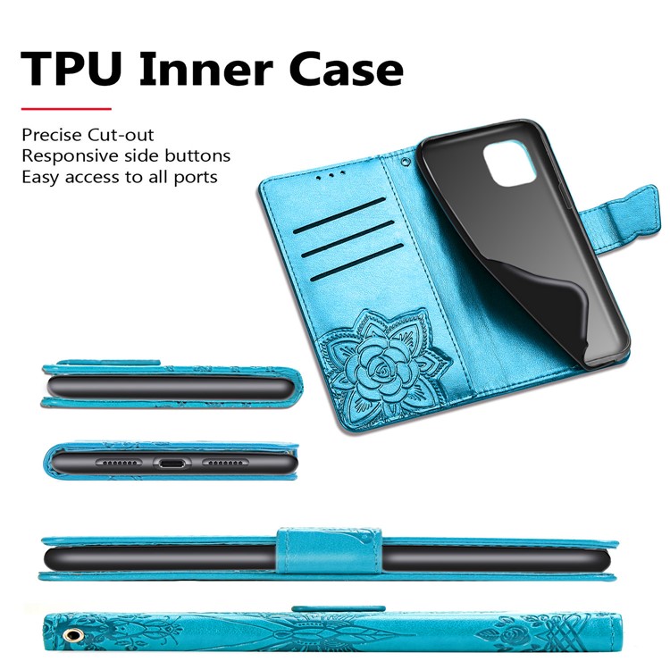 Imprint Big Butterfly Leather Wallet Shell Cover for iPhone 11 Pro Max 6.5 inch - Blue-14