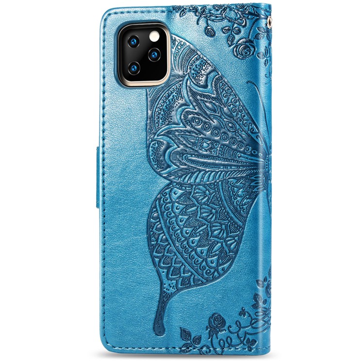 Imprint Big Butterfly Leather Wallet Shell Cover for iPhone 11 Pro Max 6.5 inch - Blue-3