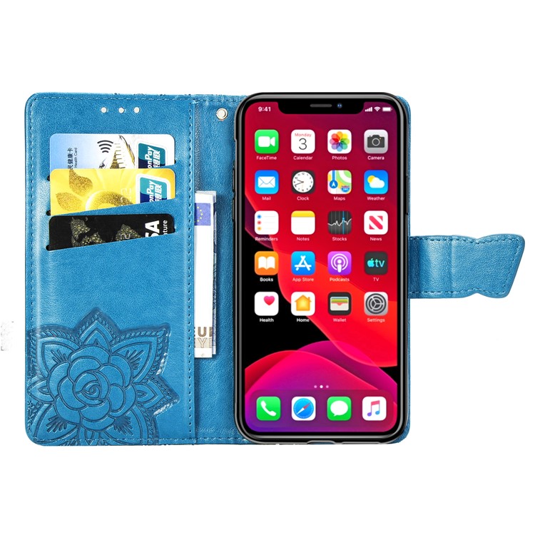 Imprint Big Butterfly Leather Wallet Shell Cover for iPhone 11 Pro Max 6.5 inch - Blue-4