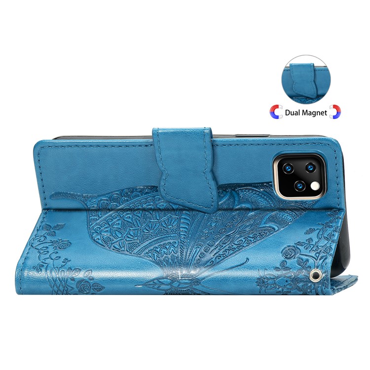 Imprint Big Butterfly Leather Wallet Shell Cover for iPhone 11 Pro Max 6.5 inch - Blue-6