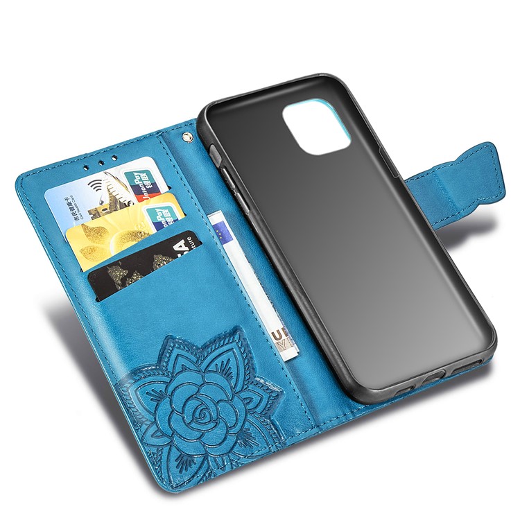 Imprint Big Butterfly Leather Wallet Shell Cover for iPhone 11 Pro Max 6.5 inch - Blue-7
