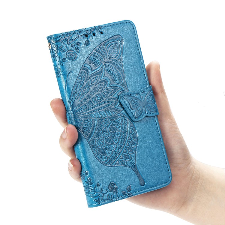 Imprint Big Butterfly Leather Wallet Shell Cover for iPhone 11 Pro Max 6.5 inch - Blue-8