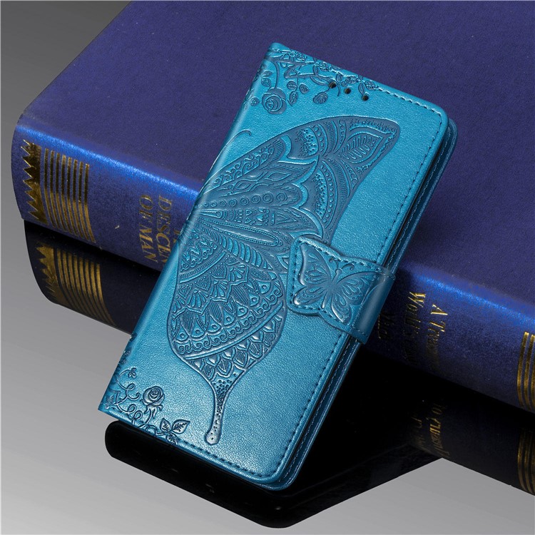 Imprint Big Butterfly Leather Wallet Shell Cover for iPhone 11 Pro Max 6.5 inch - Blue-9