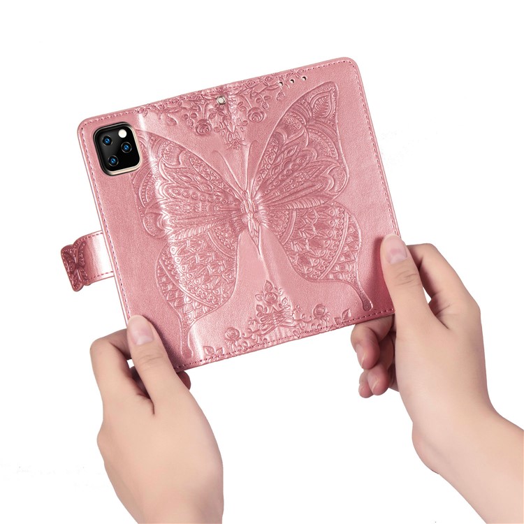 Imprint Big Butterfly Leather Wallet Shell Cover for iPhone 11 Pro Max 6.5 inch - Rose Gold-10