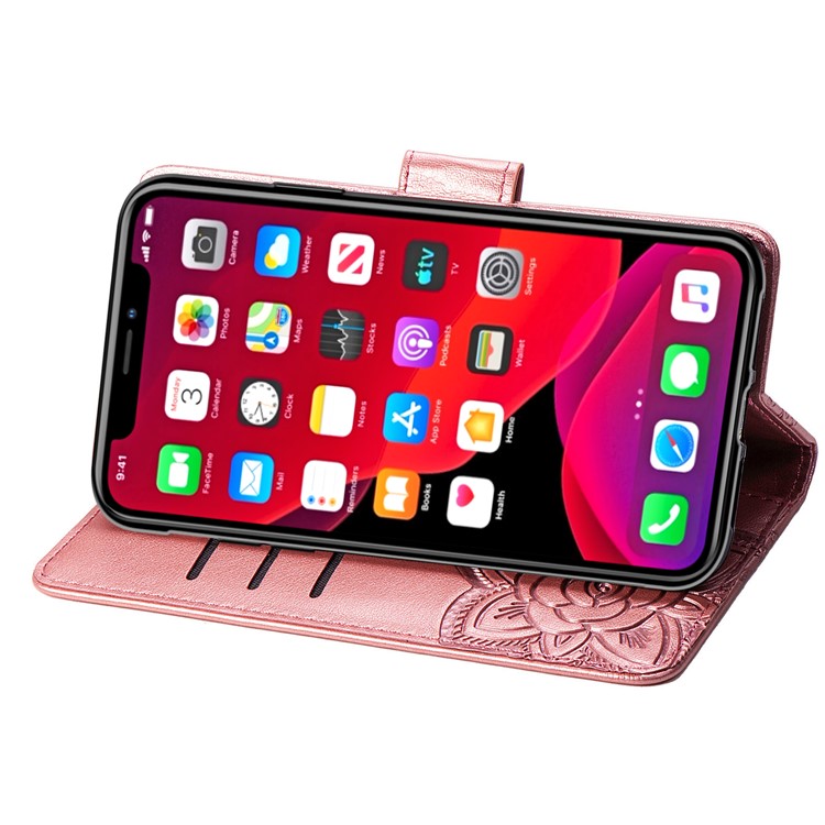 Imprint Big Butterfly Leather Wallet Shell Cover for iPhone 11 Pro Max 6.5 inch - Rose Gold-5