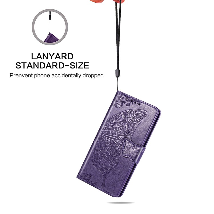 Imprint Big Butterfly Leather Wallet Shell Cover for iPhone 11 Pro Max 6.5 inch - Dark Purple-10