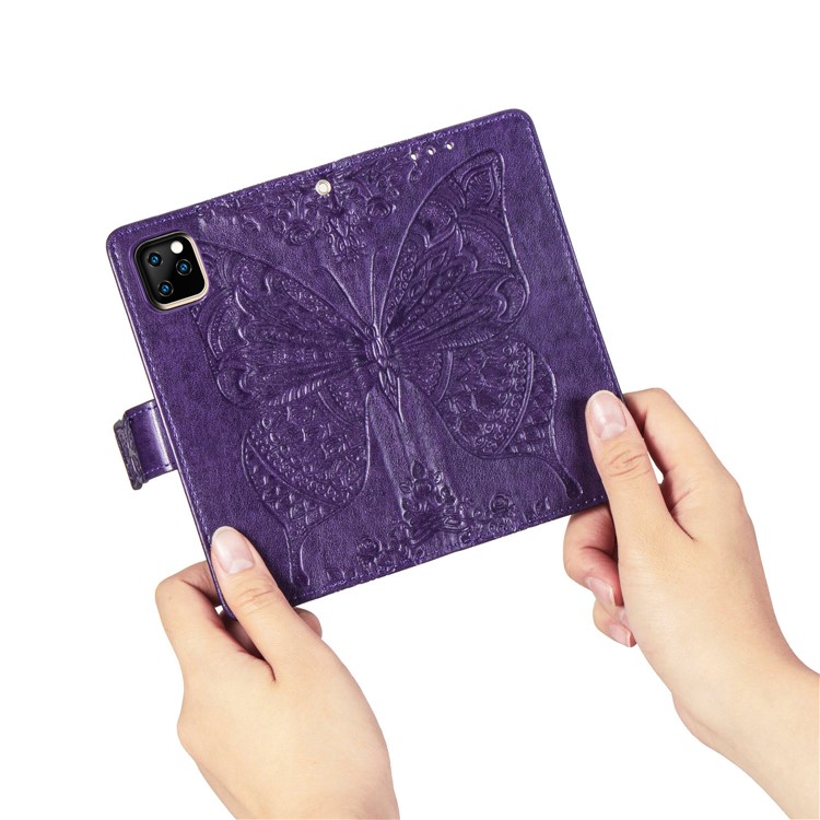 Imprint Big Butterfly Leather Wallet Shell Cover for iPhone 11 Pro Max 6.5 inch - Dark Purple-11