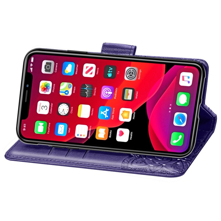 Imprint Big Butterfly Leather Wallet Shell Cover for iPhone 11 Pro Max 6.5 inch - Dark Purple-5
