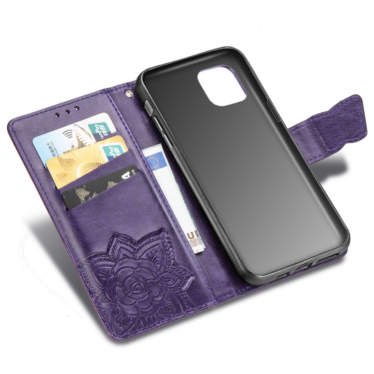 Imprint Big Butterfly Leather Wallet Shell Cover for iPhone 11 Pro Max 6.5 inch - Dark Purple-7