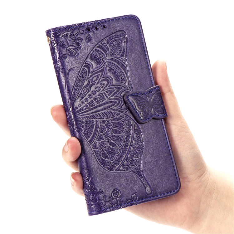 Imprint Big Butterfly Leather Wallet Shell Cover for iPhone 11 Pro Max 6.5 inch - Dark Purple-8