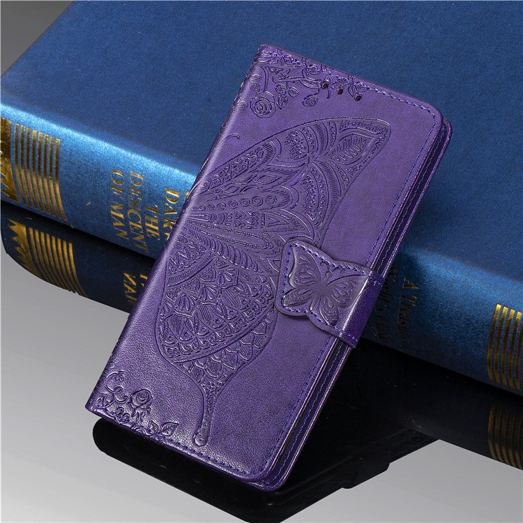 Imprint Big Butterfly Leather Wallet Shell Cover for iPhone 11 Pro Max 6.5 inch - Dark Purple-9