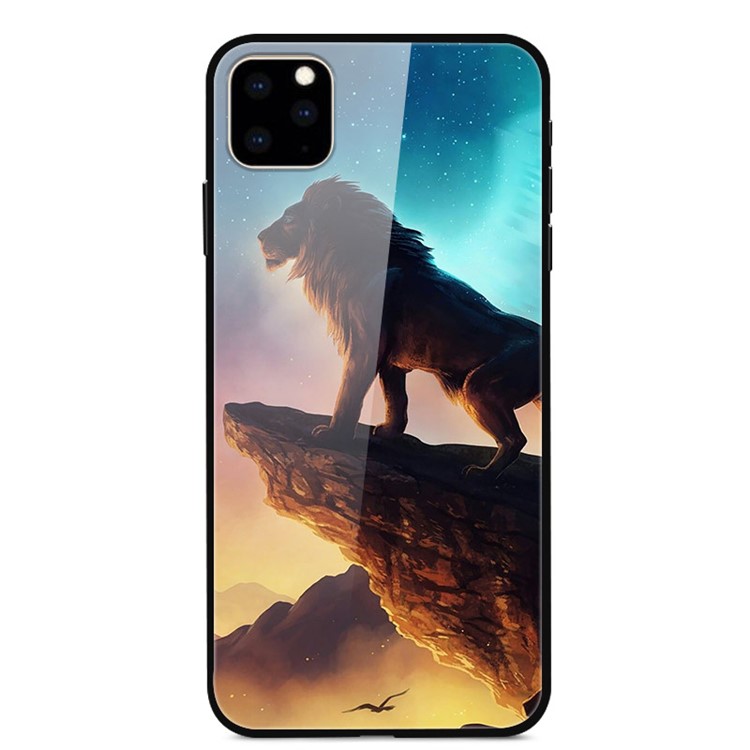 Printing Style Glass+TPU+PC Phone Cover Dazzle Shell for iPhone 11 6.1 inch - Lion-1