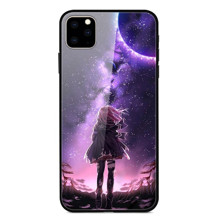 Dazzle Pattern Printing Glass+TPU+PC Phone Case Shell for iPhone 11 Pro 5.8 inch - Stars and Girl-1