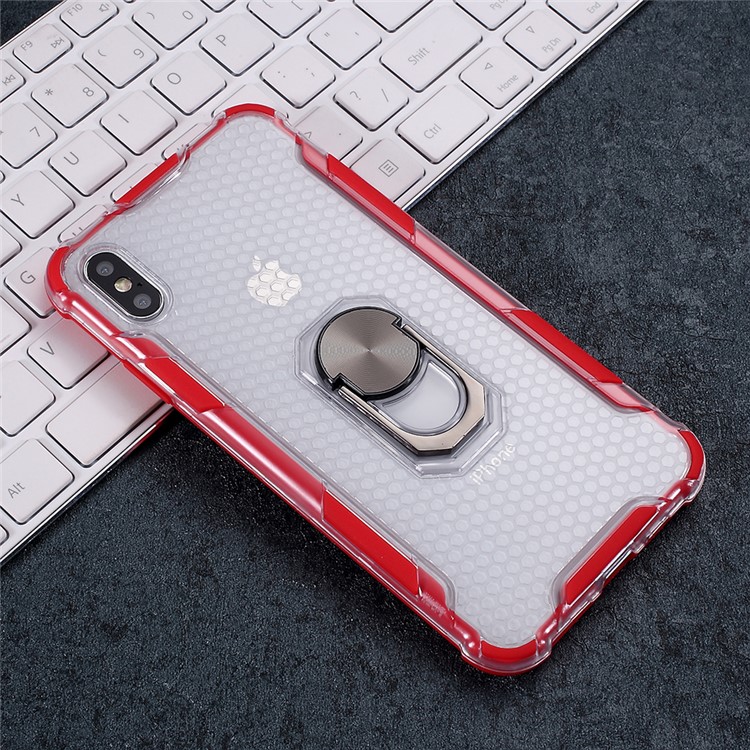360° Rotatable Finger Ring Kickstand PC + TPU Hybrid Case for iPhone X/XS 5.8 inch - Red-1