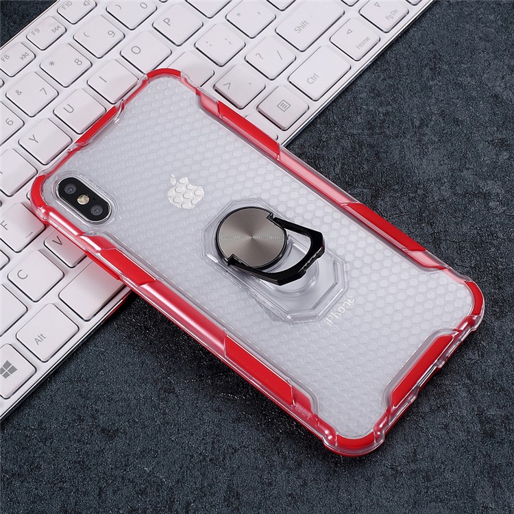 360° Rotatable Finger Ring Kickstand PC + TPU Hybrid Case for iPhone X/XS 5.8 inch - Red-2