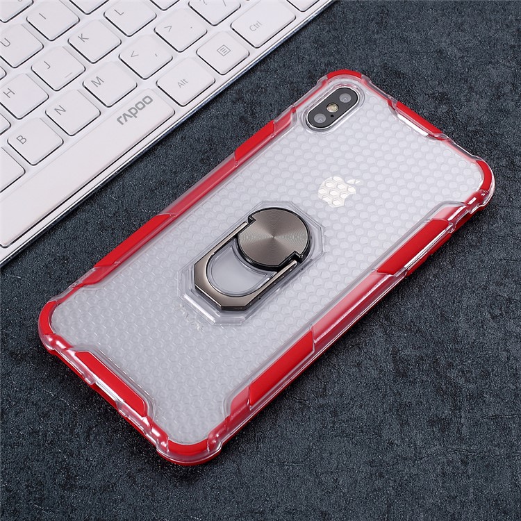 360° Rotatable Finger Ring Kickstand PC + TPU Hybrid Case for iPhone X/XS 5.8 inch - Red-3