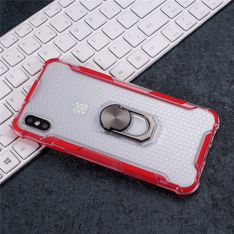 360° Rotatable Finger Ring Kickstand PC + TPU Hybrid Case for iPhone X/XS 5.8 inch - Red-4