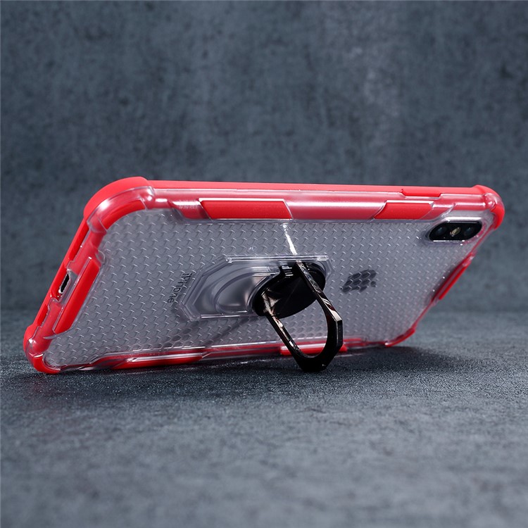 360° Rotatable Finger Ring Kickstand PC + TPU Hybrid Case for iPhone X/XS 5.8 inch - Red-5