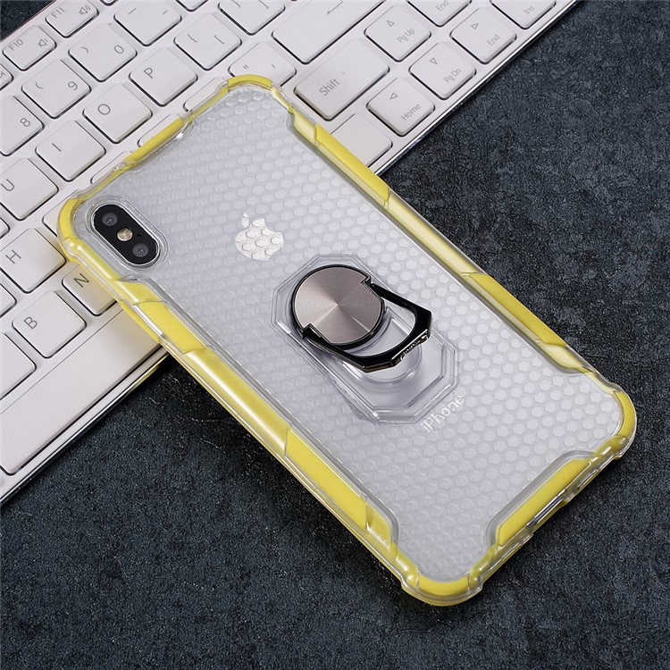 360° Rotatable Finger Ring Kickstand PC + TPU Hybrid Case for iPhone X/XS 5.8 inch - Yellow-4