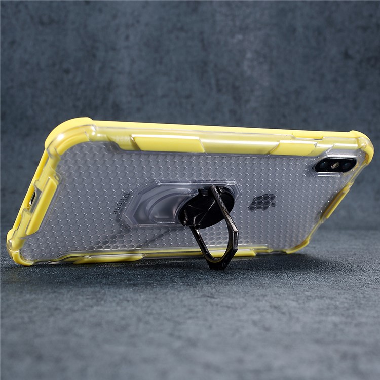 360° Rotatable Finger Ring Kickstand PC + TPU Hybrid Case for iPhone X/XS 5.8 inch - Yellow-5