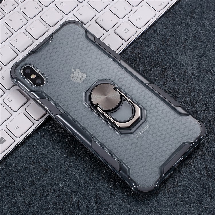 360° Rotatable Finger Ring Kickstand PC + TPU Hybrid Case for iPhone X/XS 5.8 inch - Grey-1
