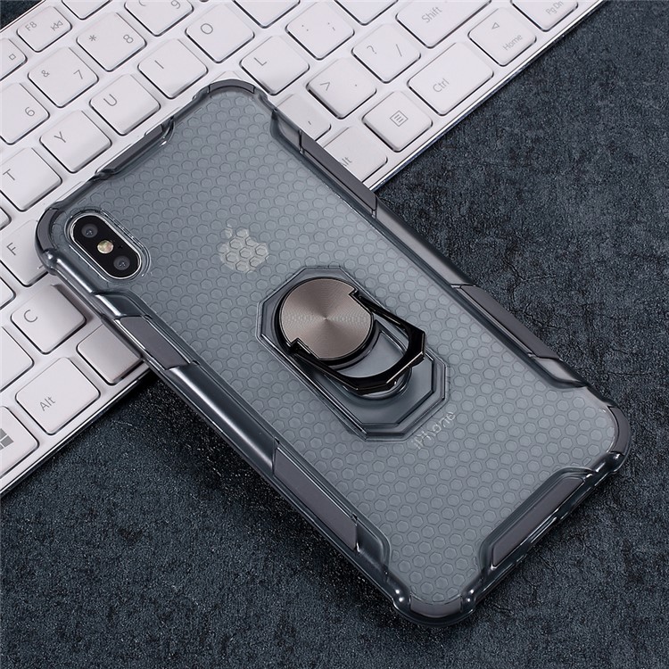 360° Rotatable Finger Ring Kickstand PC + TPU Hybrid Case for iPhone X/XS 5.8 inch - Grey-2