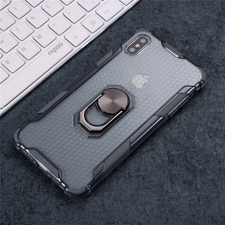 360° Rotatable Finger Ring Kickstand PC + TPU Hybrid Case for iPhone X/XS 5.8 inch - Grey-3