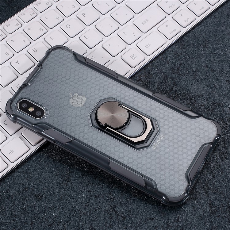 360° Rotatable Finger Ring Kickstand PC + TPU Hybrid Case for iPhone X/XS 5.8 inch - Grey-4